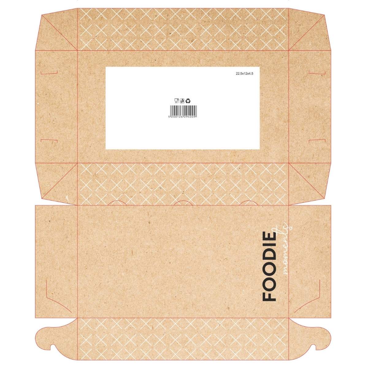Κουτί μισή μερίδα 22,5×12×4,5 cm κραφτ Foodie – ιδανικό για μεμονωμένες μερίδες & street food2