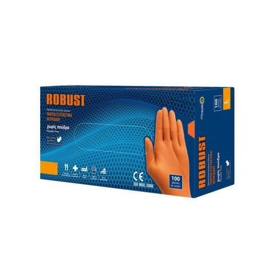 Γάντια πορτοκαλί Medium Extra Strong ROBUST 100 τεμ – Emporico